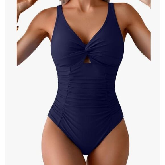 Eomenie Blue One Piece Swimsuit Size Large NWT Tie Back Adjustable Cutout Front - Picture 1 of 7